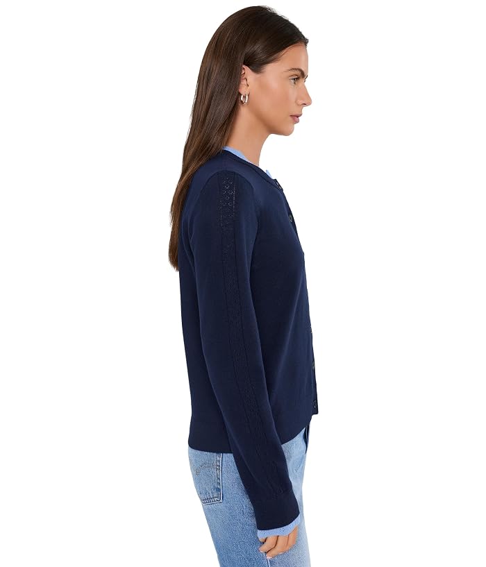 CeCe Long Sleeve Crew Neck Cardigan with Lace Trim - Image 3