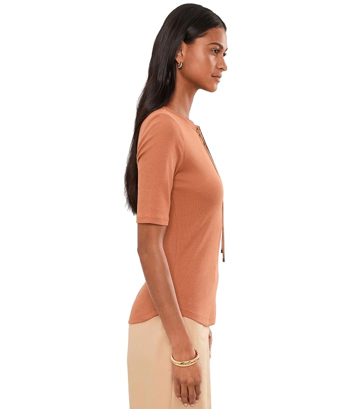 Lauren Ralph Lauren Lace-Up Ribbed Elbow-Sleeve Tee - Image 3