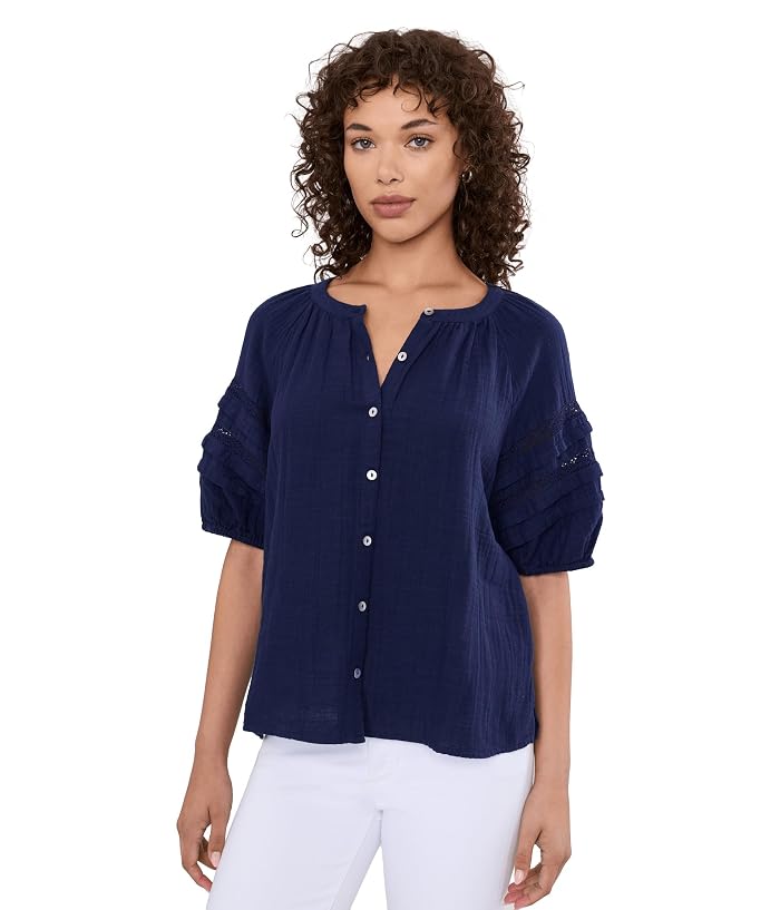 Tommy Bahama Gauze Trim Puff Sleeve Top