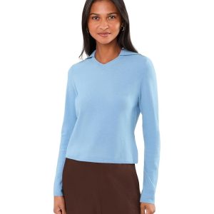 Vince High V-Neck Polo Long Sleeve