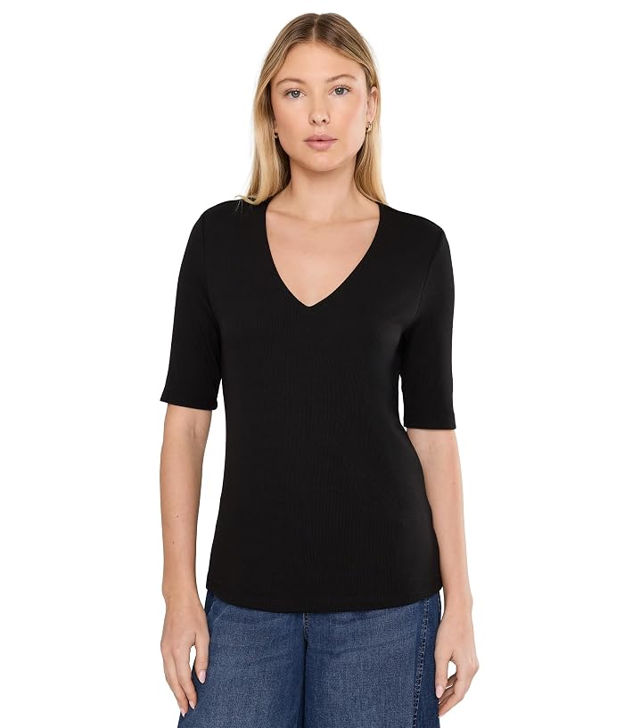 Liverpool Los Angeles 1/2 Sleeve V-Neck Double Layer Front Knit Top