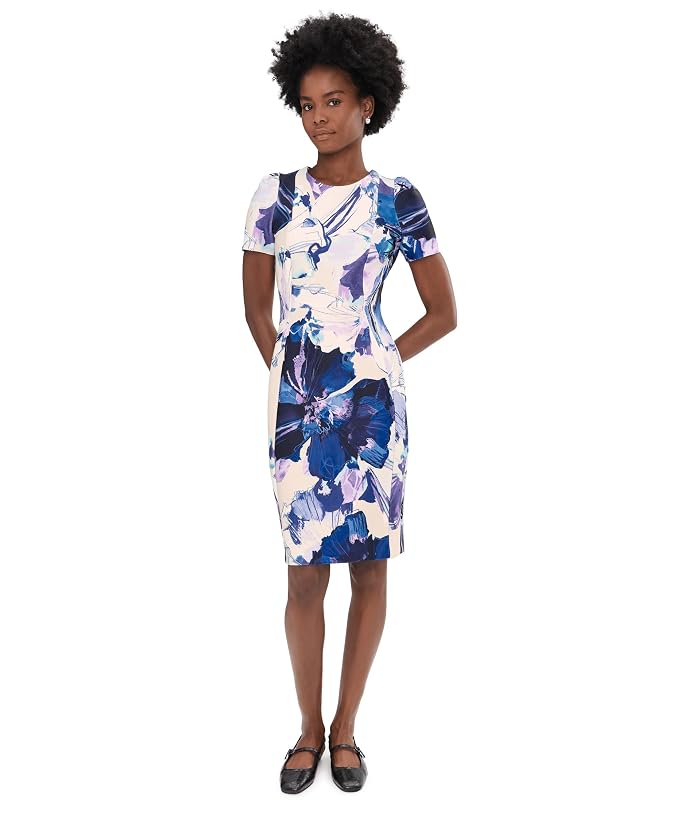 Calvin Klein Short Sleeve Floral Scuba Sheath - Image 2