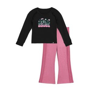 adidas Kids Long Sleeve Ruffle Raglan Tee and Flare Pant Set (Toddler/Little Kid)