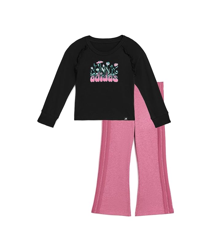 adidas Kids Long Sleeve Ruffle Raglan Tee and Flare Pant Set (Toddler/Little Kid)