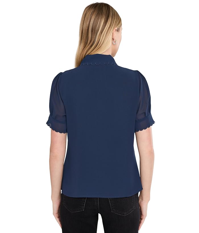 CeCe Short Sleeve Scallop Trim Button-Up Top - Image 4