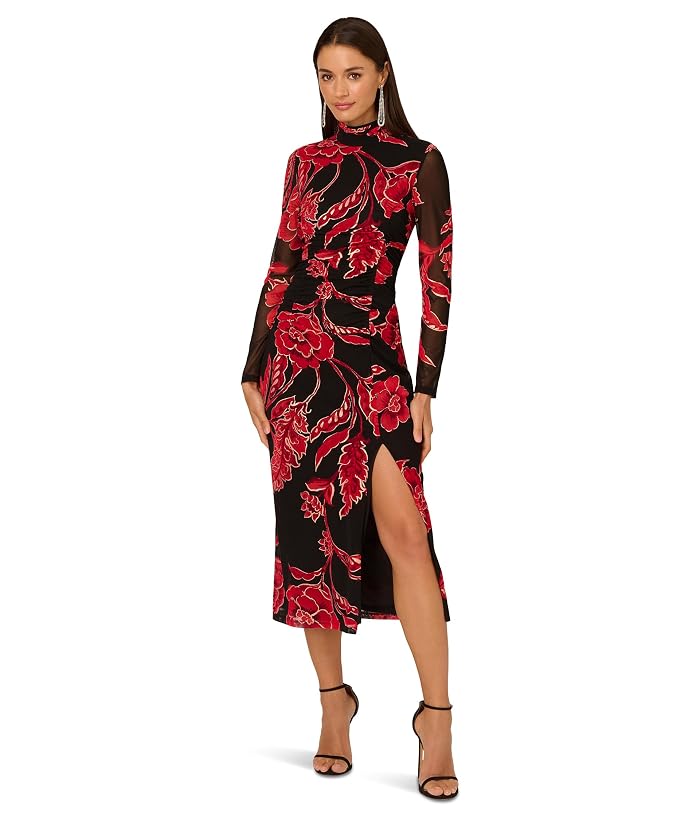 Adrianna Papell Mockneck Ruched Maxi Dress