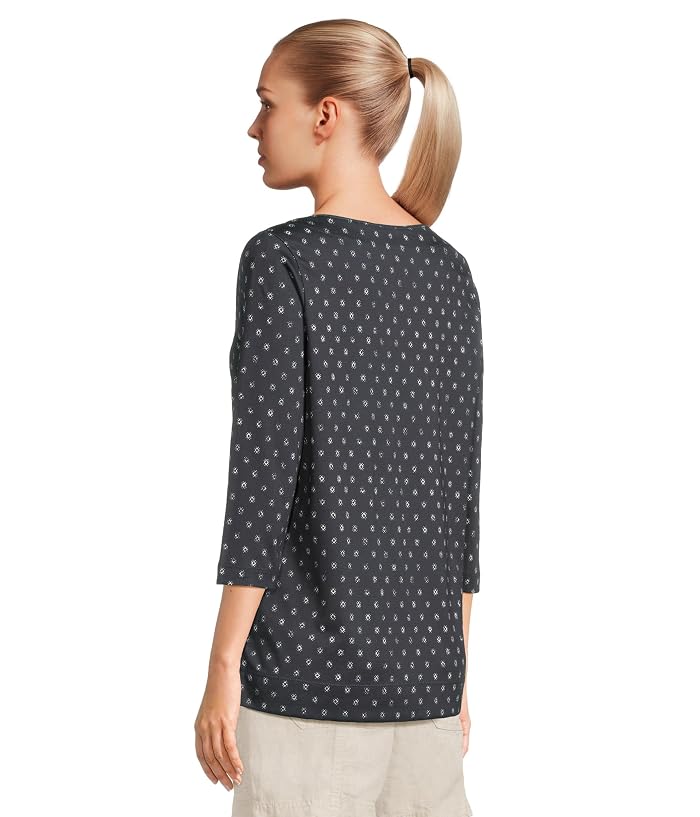 L.L.Bean Pima Tops Split-Neck Tunic 3/4 Sleeve Print - Image 3
