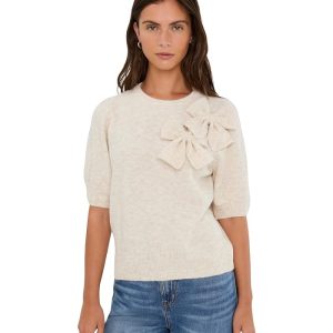 CeCe Ribbon Bow Applique Short Sleeve Pullover