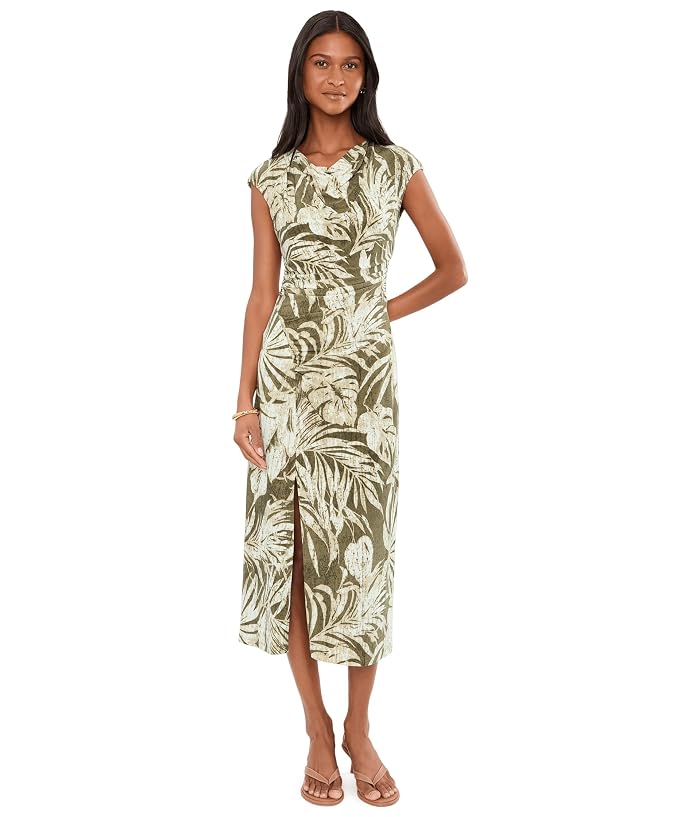 Lauren Ralph Lauren Palm-Frond-Print Jersey Cowl Neck Dress