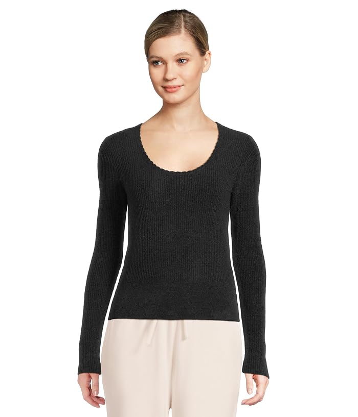 Barefoot Dreams Cozychic Ultra Lite® Ribbed Scallop Scoop Neck Top