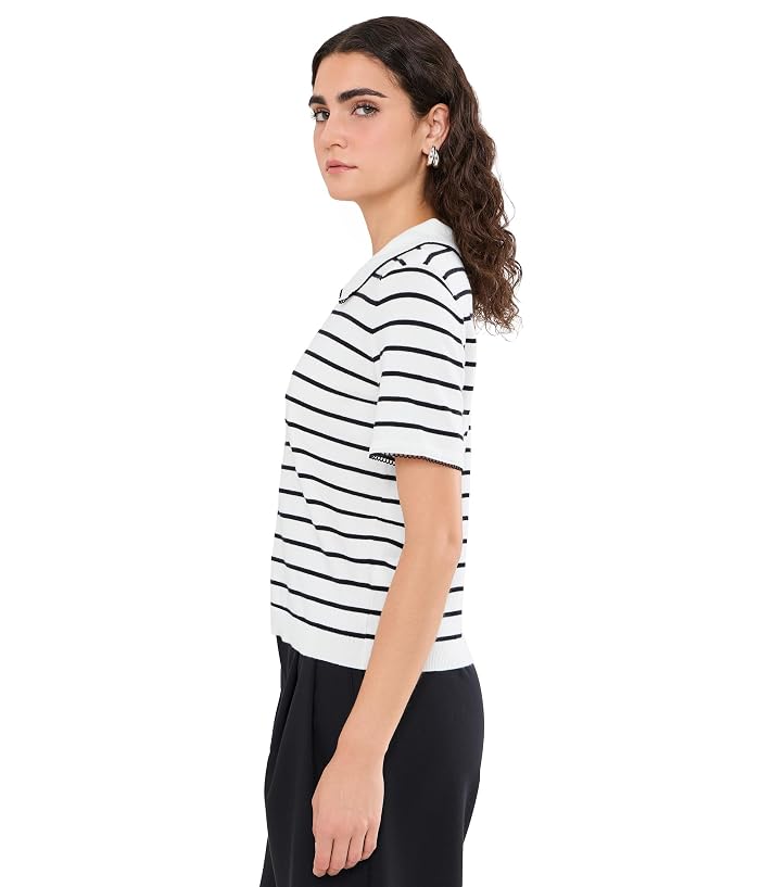 CeCe Short Sleeve Stripe Collared Sweater - Image 3