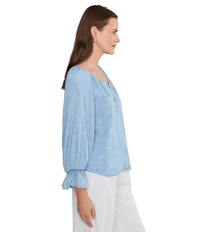 Liverpool Los Angeles 3/4 Sleeve Button Front Shirred Woven Top - Image 3