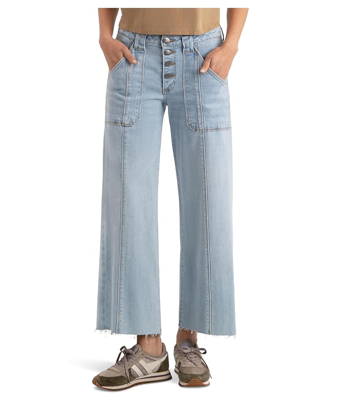 KUT from the Kloth Meg High-Rise Wide Leg Patch Pockets Exposed Button with Raw Hem