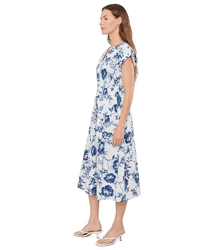 Calvin Klein Cap Sleeve Floral Cotton A-Line Midi - Image 3