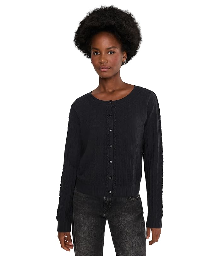 Liverpool Los Angeles Long Sleeve Button Front Cardigan Sweater with Ruffles