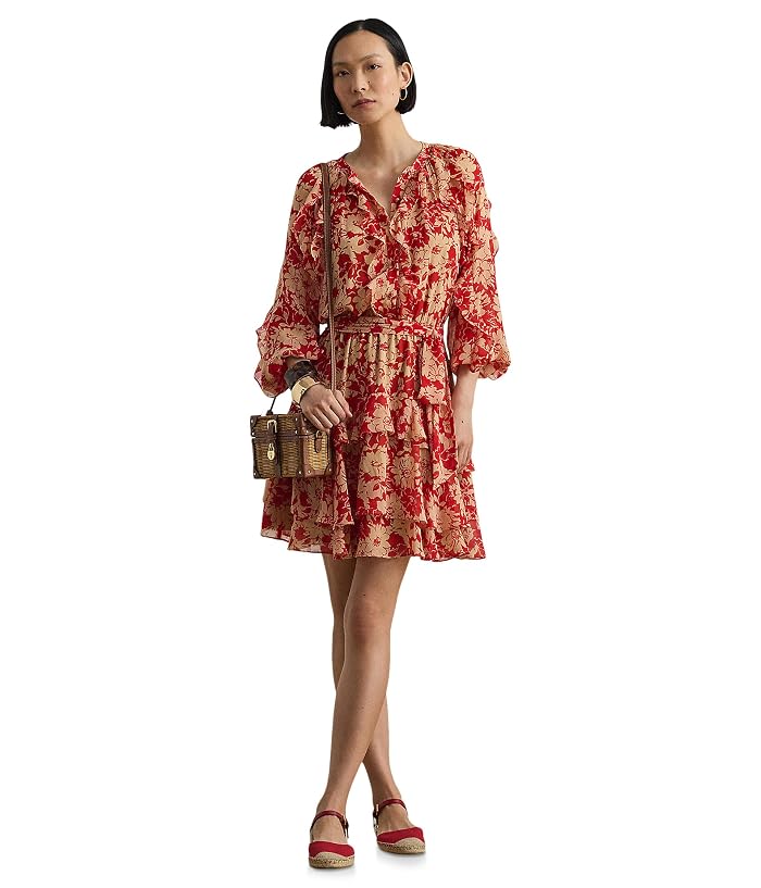 Lauren Ralph Lauren Print Ruffle-Trim Georgette Tiered Dress