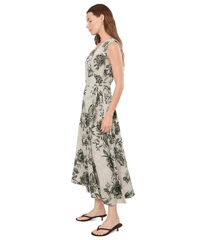 Calvin Klein Sleeveless V-Neck Floral Gauze Faux Wrap Dress - Image 3