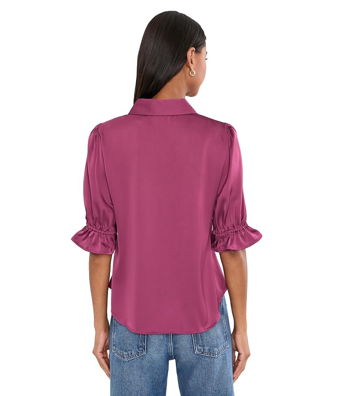 CeCe Balloon Short Sleeve Smocked Button-Down Shirt - Image 4
