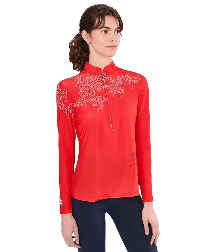 Jamie Sadock Sunsense Mesh Mock Neck 1/4 Zip Long Sleeve Top