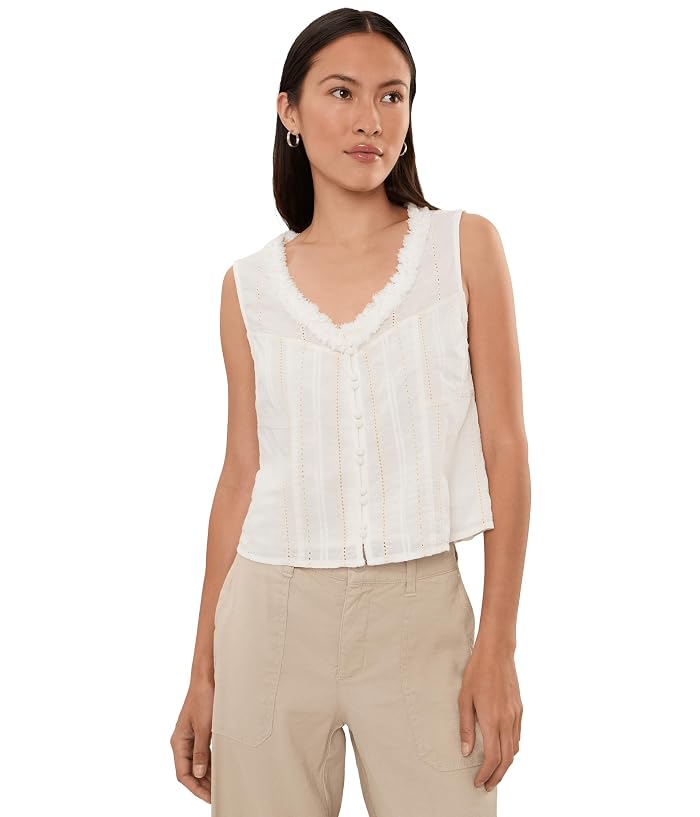 Liverpool Los Angeles Petite Sleeveless Pintucked Woven Top with Ruffles