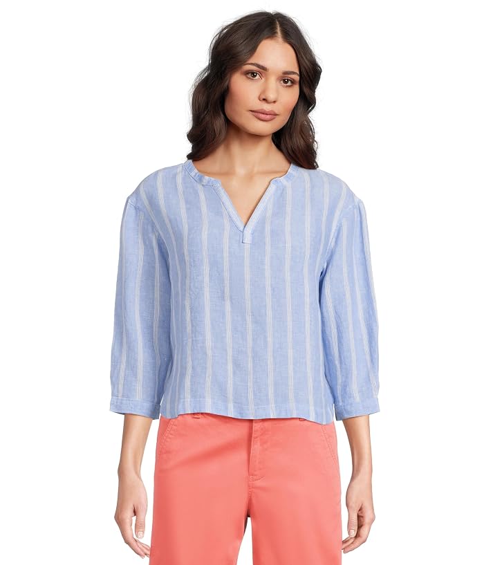 L.L.Bean Premium Washable Linen Shirt Split-Neck Stripe