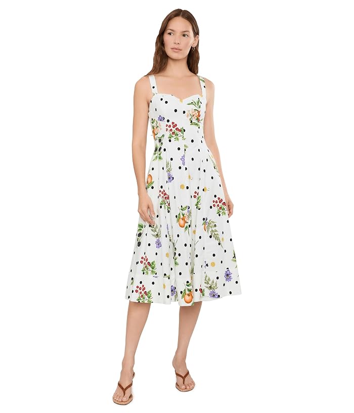 Avec Les Filles Floral Cotton Sweetheart Fit & Flare Midi Dress