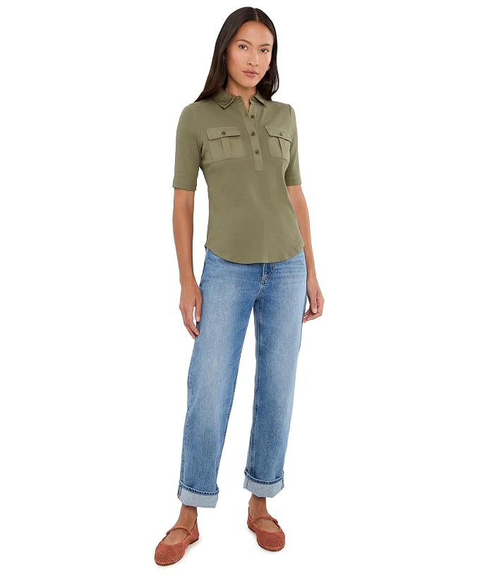 Lauren Ralph Lauren Petite Rib-Knit Elbow-Sleeve Collared Top - Image 2