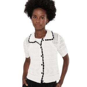 CeCe Contrast Stitch Short Sleeve Cardigan