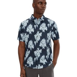 Vince Blurred Roses Short Sleeve French Placket Shirt