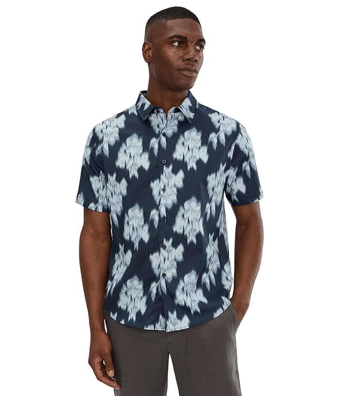 Vince Blurred Roses Short Sleeve French Placket Shirt