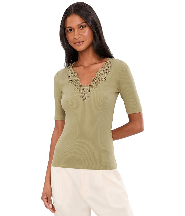 Lauren Ralph Lauren Lace-Trim Rib-Knit Cotton-Blend Top