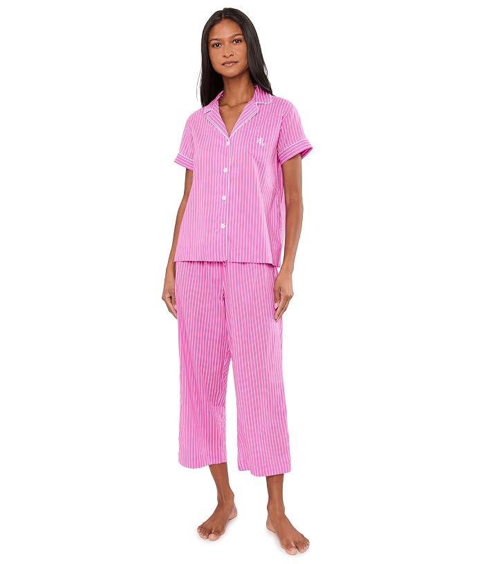 Lauren Ralph Lauren Short Sleeve Notch Collar Cropped Pants PJ Set