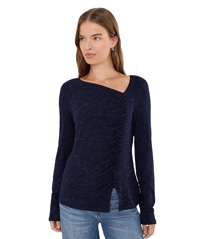 Liverpool Los Angeles Long Sleeve Asymmetrical Neck with Ruffle Knit Top