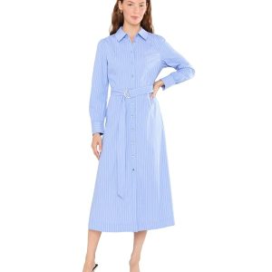 Vince Camuto Princess Pleat Shirt Dress Midi with Wide Cuff and Self Belt