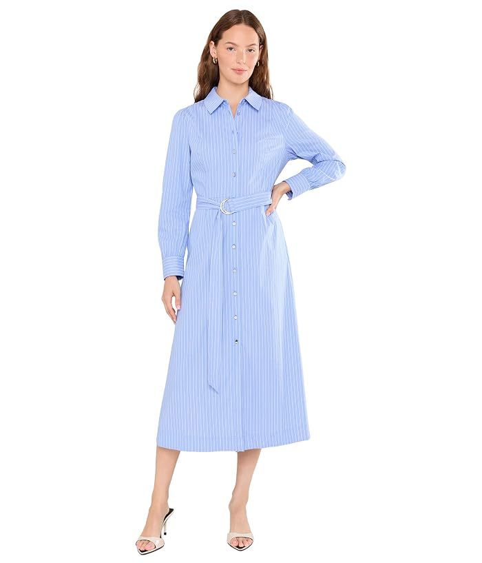Vince Camuto Princess Pleat Shirt Dress Midi with Wide Cuff and Self Belt