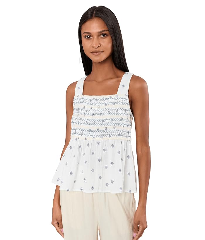 Liverpool Los Angeles Sleeveless Smocked Woven Top with Embroidery