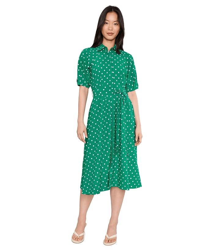 Calvin Klein Polka Dot Gauze Self Tie Shirt Dress