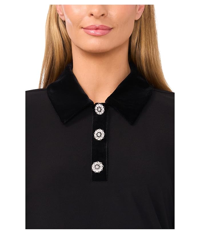 CeCe Mixed Media 1/2 Placket Collared Knit - Image 3