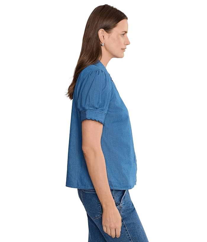 CeCe Short Sleeve Scallop Button-Up Top - Image 3