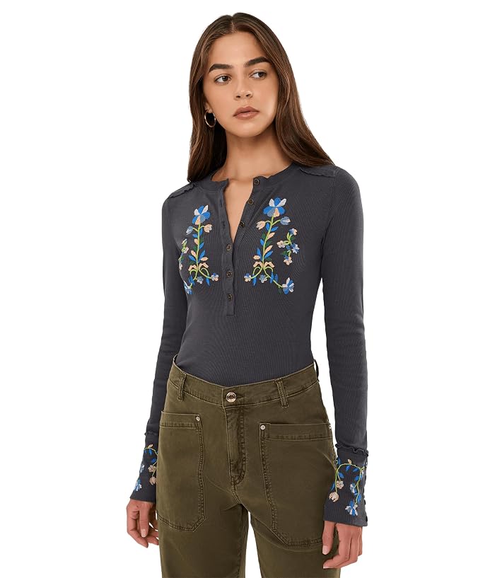 Free People Fleur Embroidered Cuff Henley