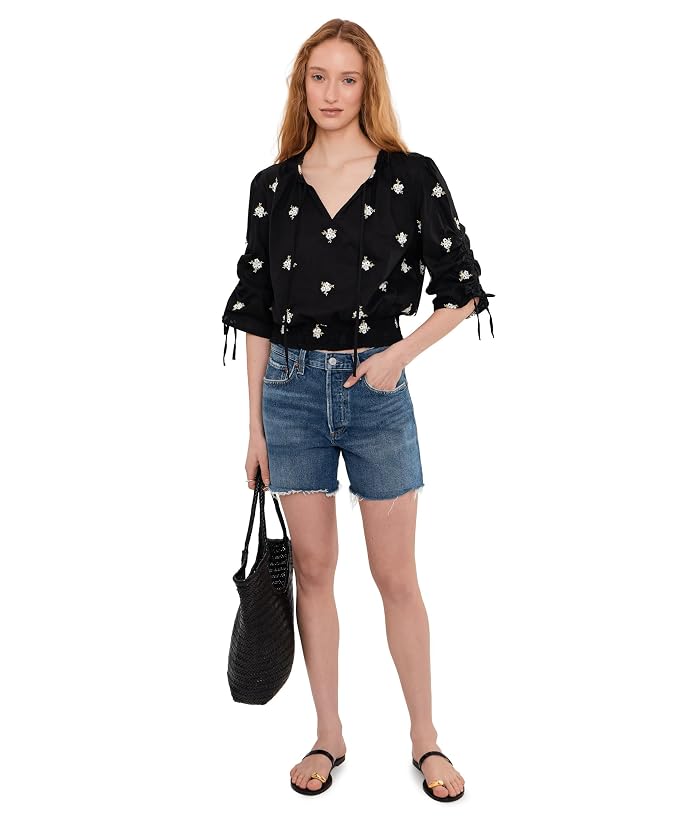 CeCe Embroidered Ruched Sleeve Smocked Top - Image 2