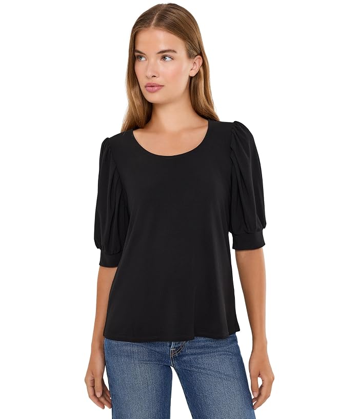 CeCe Crew Neck Shirred Short Sleeve Top