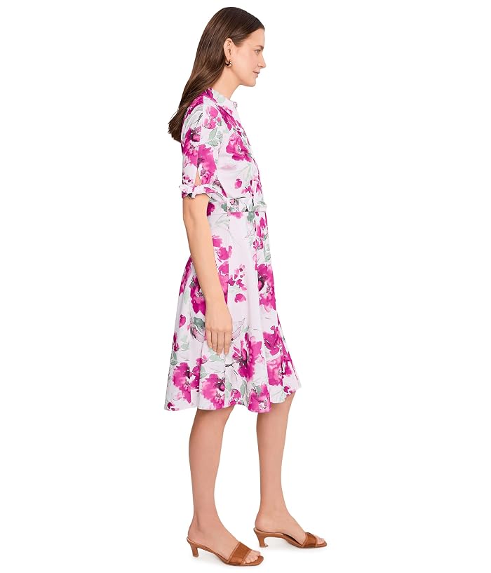 Calvin Klein Short Sleeve Scuba Crepe Self Tie Floral Shirt Dress - Image 3