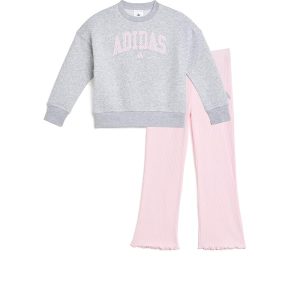 adidas Kids Heather Crew Rib Kick Flare Pant Set (toddler/Little Kid)