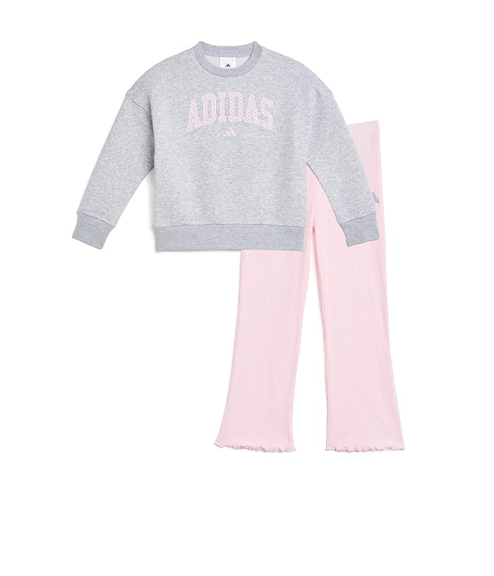 adidas Kids Heather Crew Rib Kick Flare Pant Set (toddler/Little Kid)