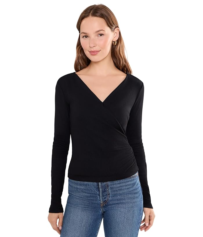 Michael Stars Stacie Shirred Surplice Long Sleeve Top
