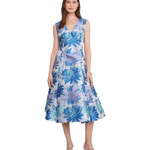 Adrianna Papell Metallic Jacquard Midi Dress
