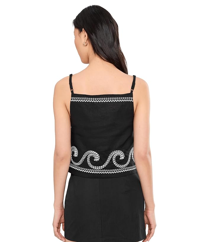 Blank NYC Embroidered Linen Crop Top in Black/White - Image 4