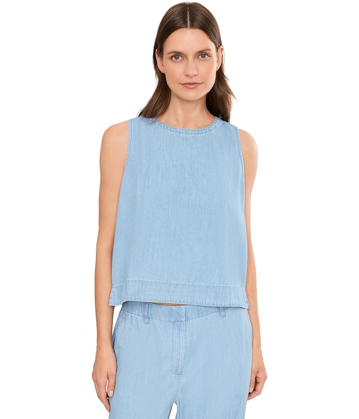 Eileen Fisher Lightweight Organic Cotton Denim Round Neck Shell
