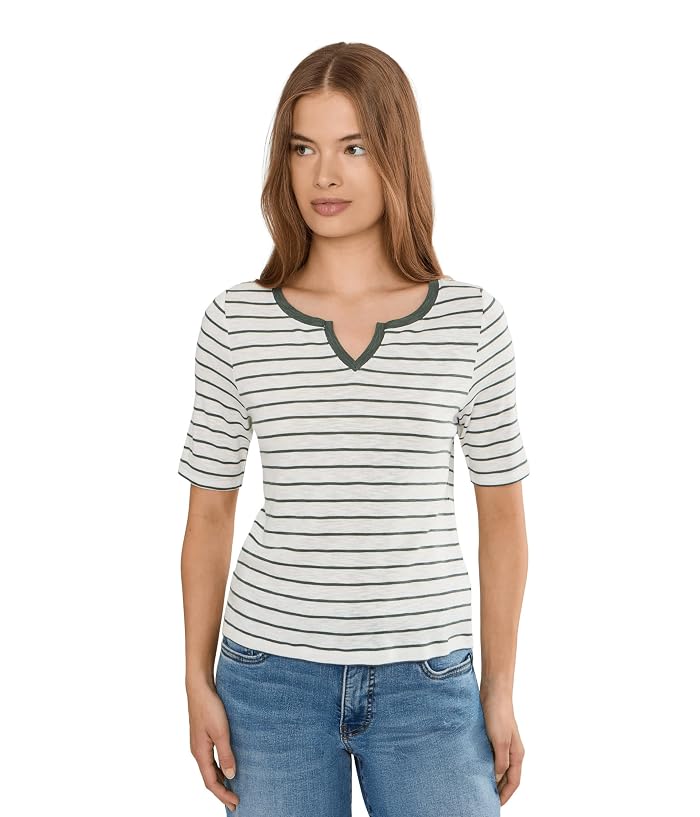NIC+ZOE Petite NZT Elbow Sleeve Stripe Notch Tee